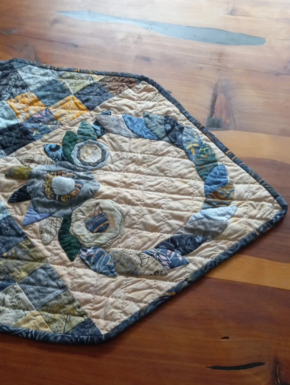 Handmade Patchwork Quilted Floral Table Runner - Applique Centerpiece Mat
